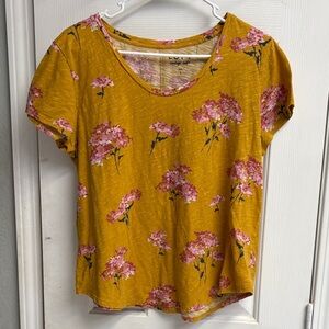 LOFT Yellow Floral Short Sleeve Tee